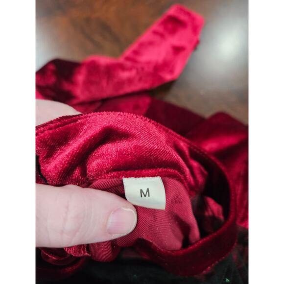 Red Velvet Holiday Tunic Sheer Rhinestone Lace Goth Romantic Size M - Picture 3 of 7